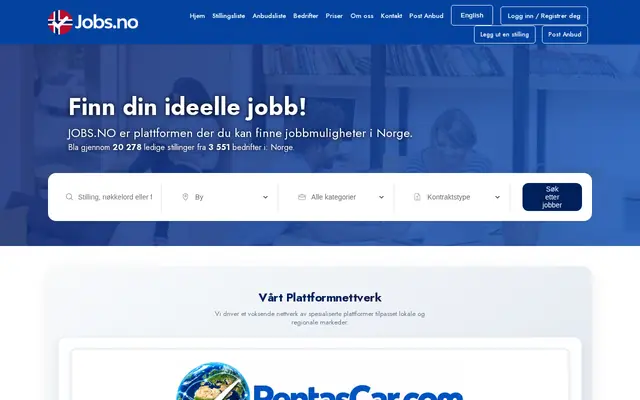Startseite von jobs.no