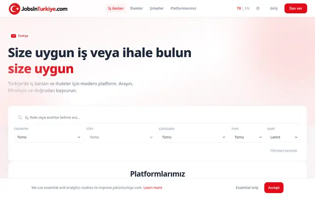Startseite von jobsinturkiye.com